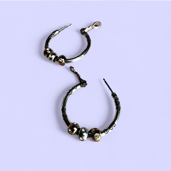 Brighton Silver and Gold tone sparkle Hoop Earrings charms removable latch back - Picture 4 of 6